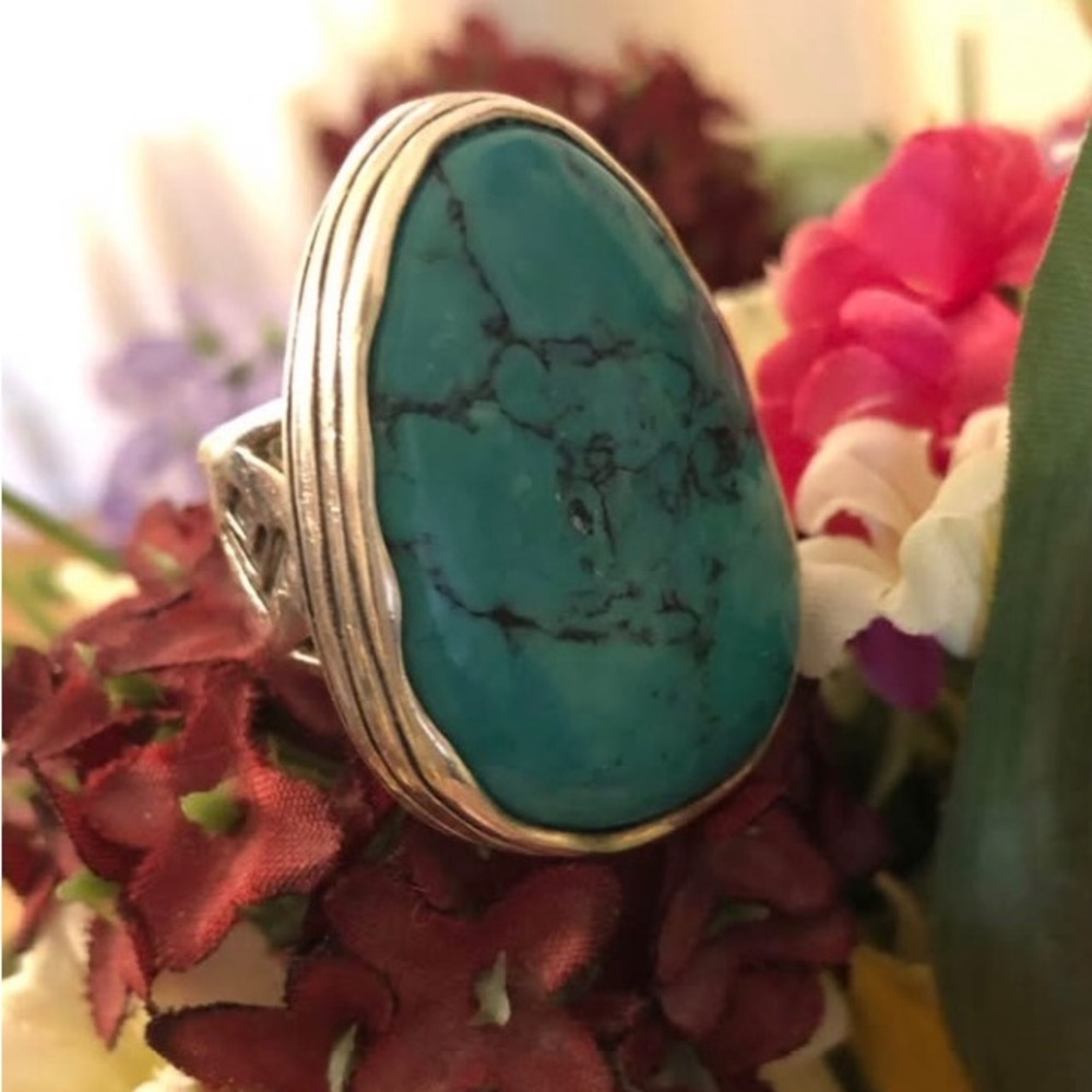 Vintage Silpada Sterling Silver Tumbled Turquoise Ring R2017 Size 4 3/4